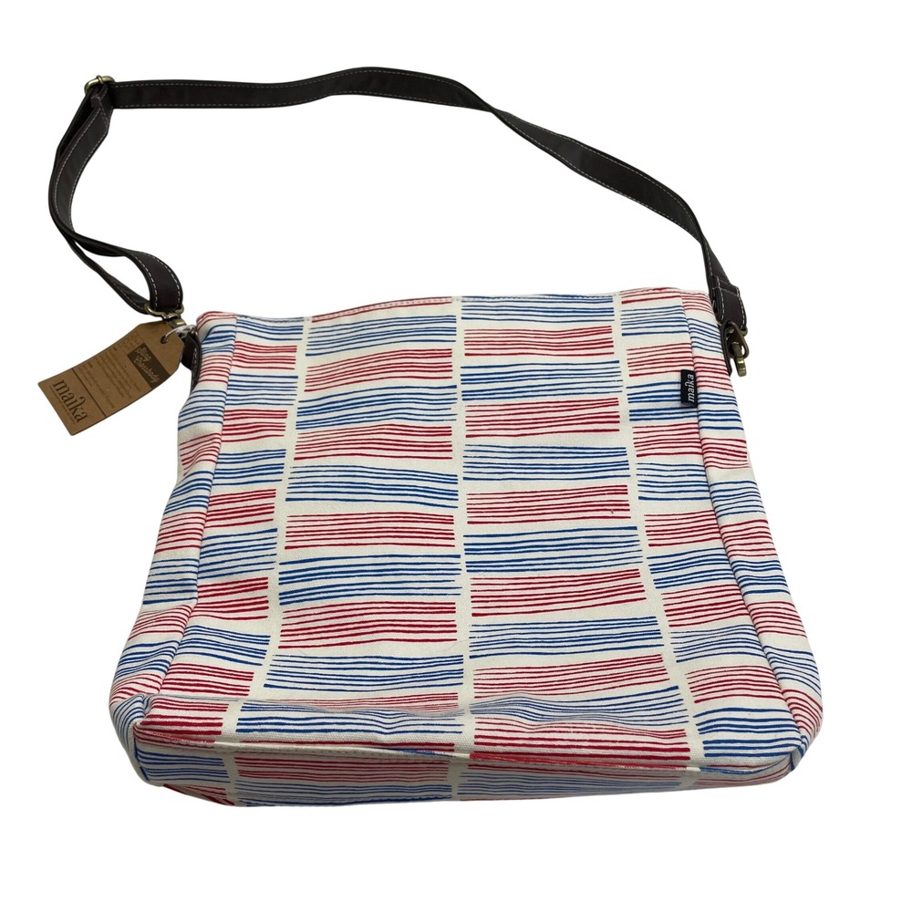 MAIKA Davenport Sling Crossbody Bag Red Blue Striped Recycled Canvas NEW Travel